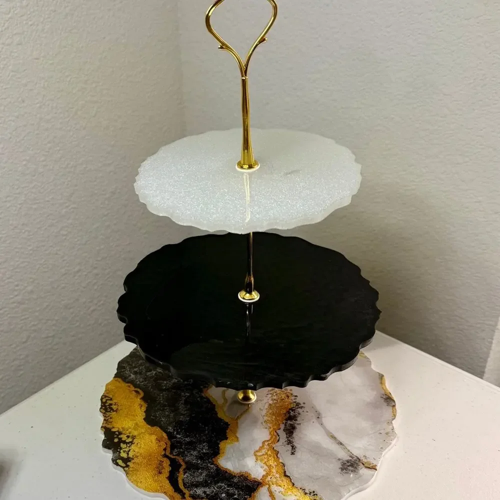 Marble Look Handmade 3-Tier Serving Stand | Elegant Resin Dessert Tray | Glamour